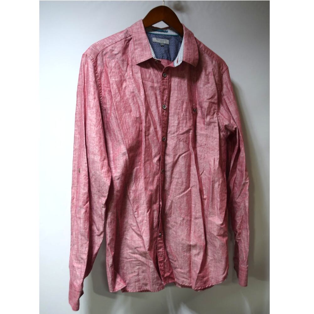 Ted Baker London Pink Linen Blend Button Front Shirt Size 5 XL